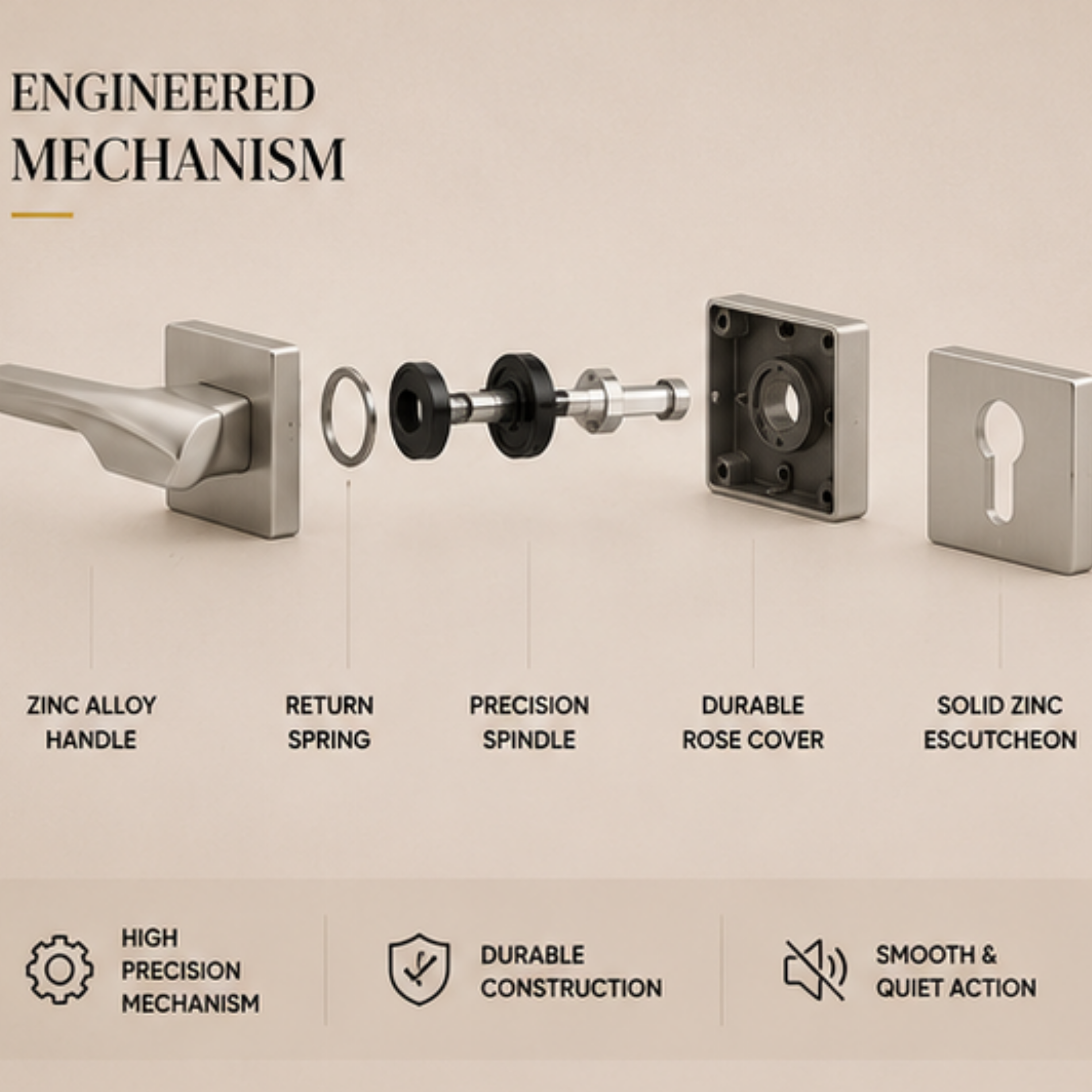 ZR200754 premium zinc alloy door lock handle in Matt Satin Nickel finish. Durable modern architectural hardware for homes, hotels, and offices.
