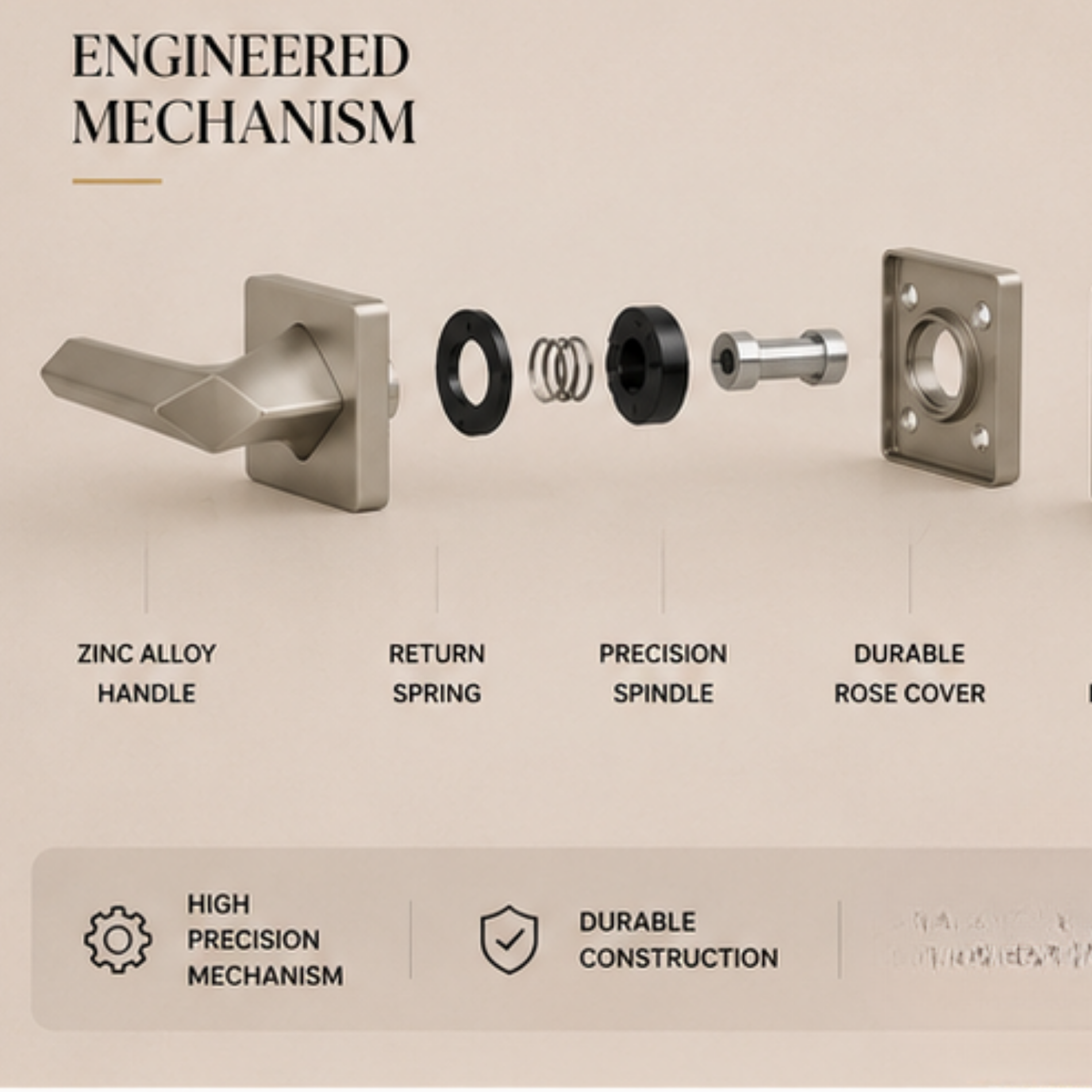 ZR200819 premium zinc alloy door lock handle in Matt Satin Nickel finish. Durable architectural hardware for luxury homes, offices, and modern interiors.