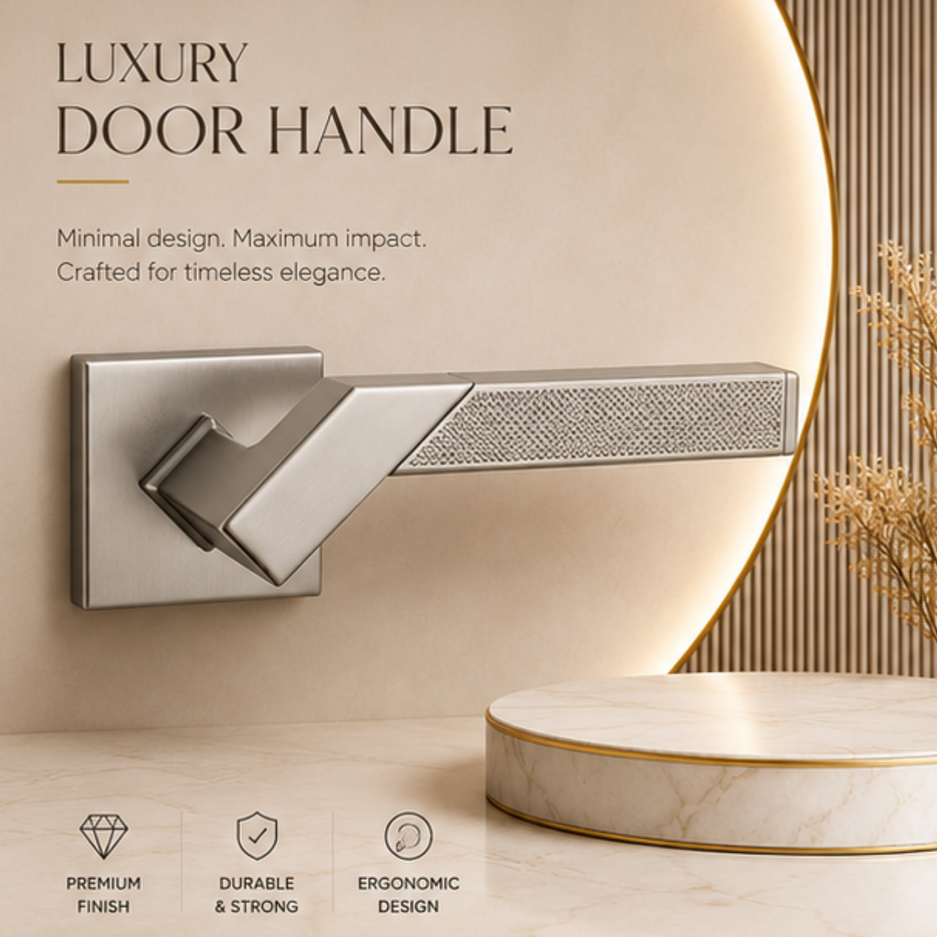 ZR210146 luxury zinc alloy door handle in Black Satin Nickel, Matt Satin Nickel and Satin Brass finishes for elegant modern interiors.