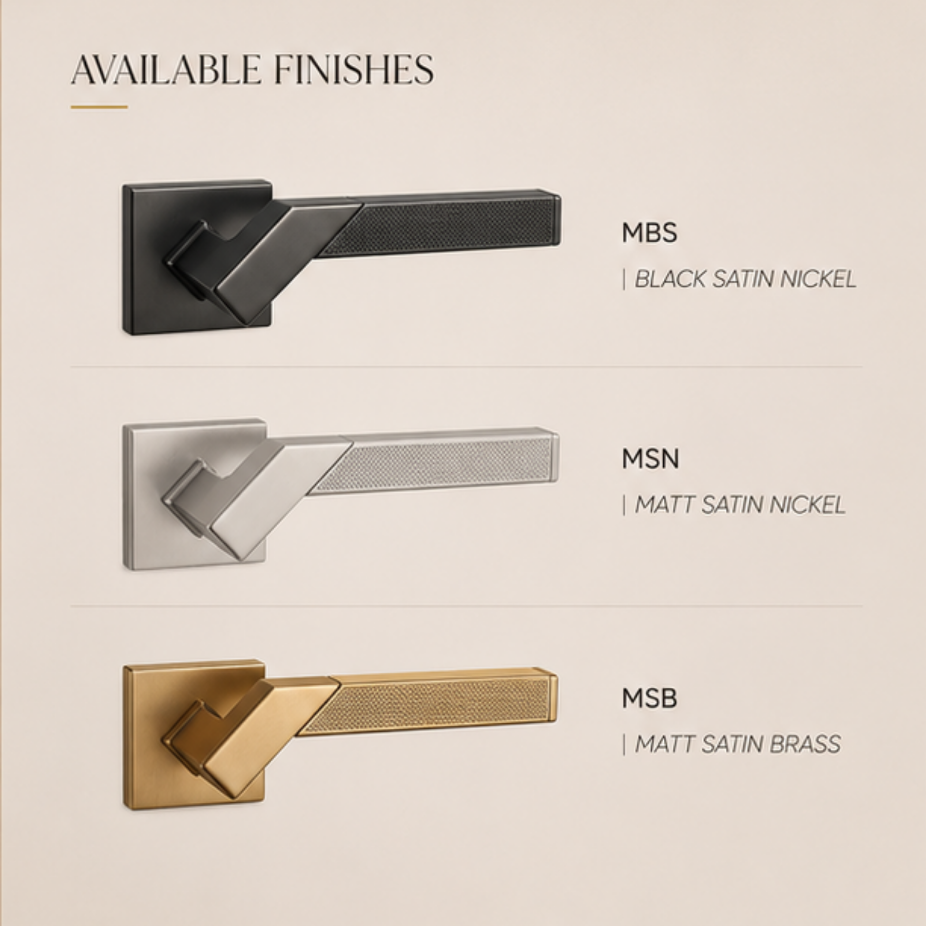 ZR210146 luxury zinc alloy door handle in Black Satin Nickel, Matt Satin Nickel and Satin Brass finishes for elegant modern interiors.