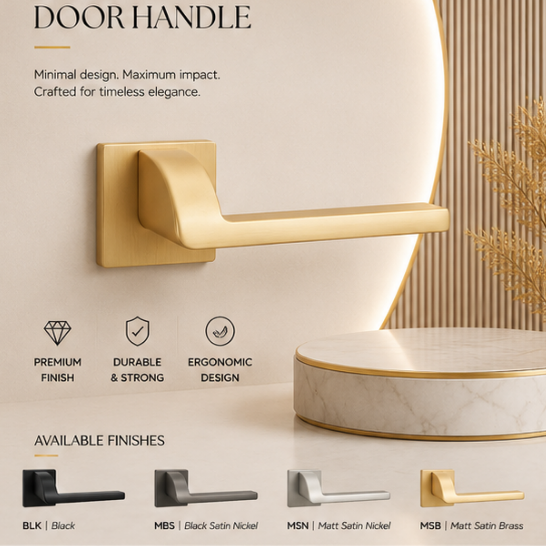 ZR220538 luxury zinc alloy door handle in Black, Satin Nickel & Satin Brass finishes. Durable 135x52mm modern designer hardware for interiors.