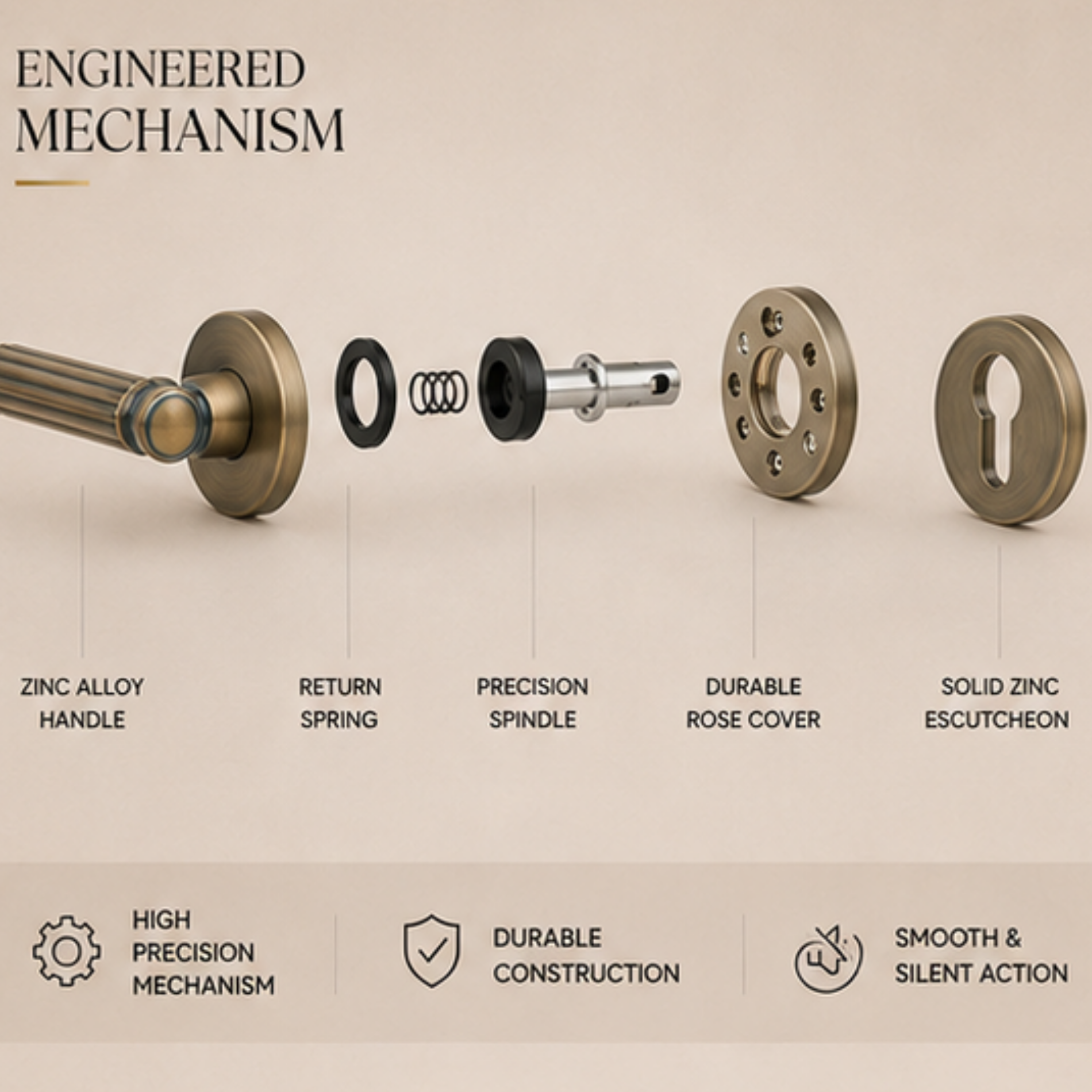 ZR220539 luxury zinc alloy door handle with Black, Coffee and Matt Antique Brass PVD finishes. Premium architectural hardware for modern interiors.