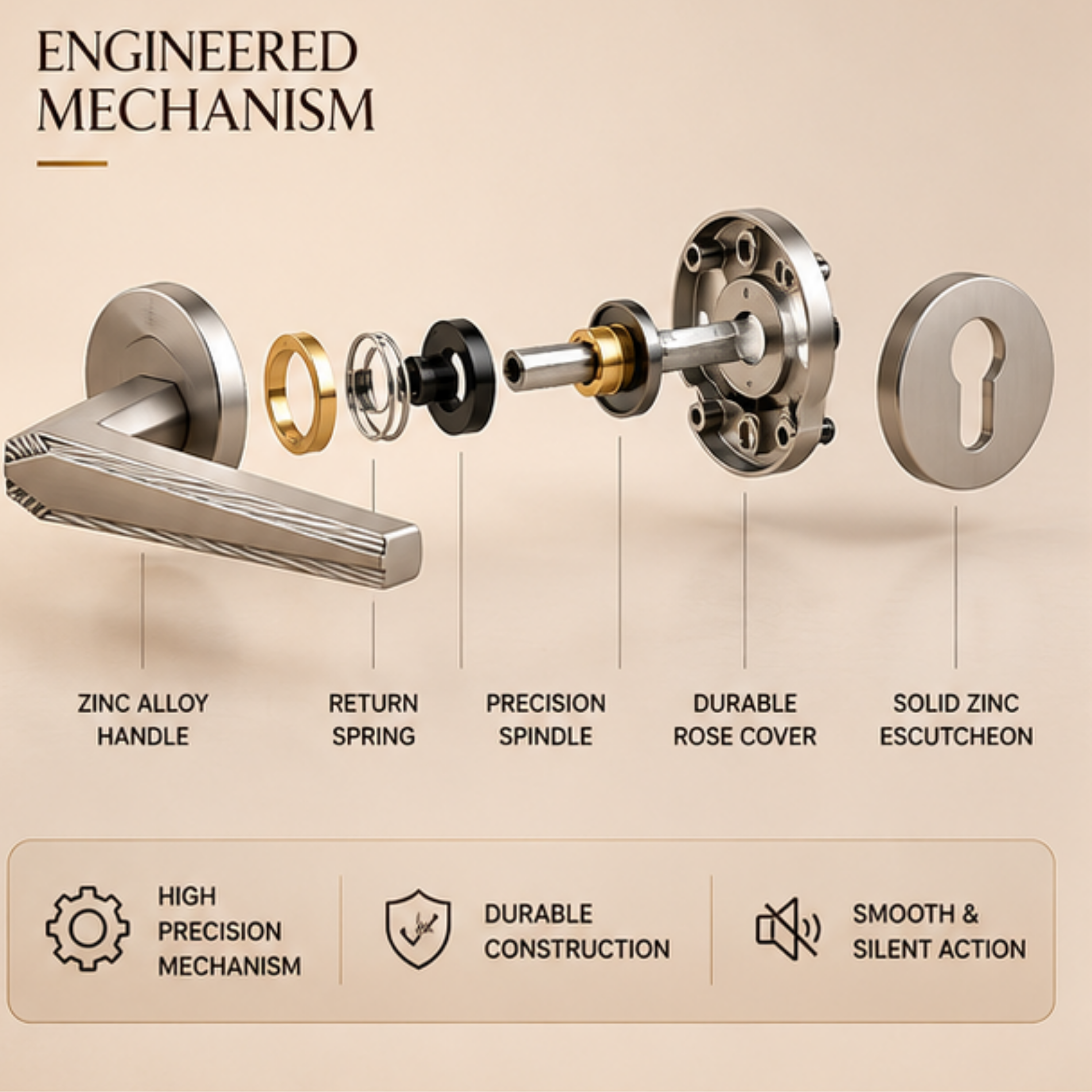 ZR220684 luxury zinc alloy door handle in Black, Black Satin Nickel and Matt Satin Nickel finishes. Premium architectural hardware for modern interiors.