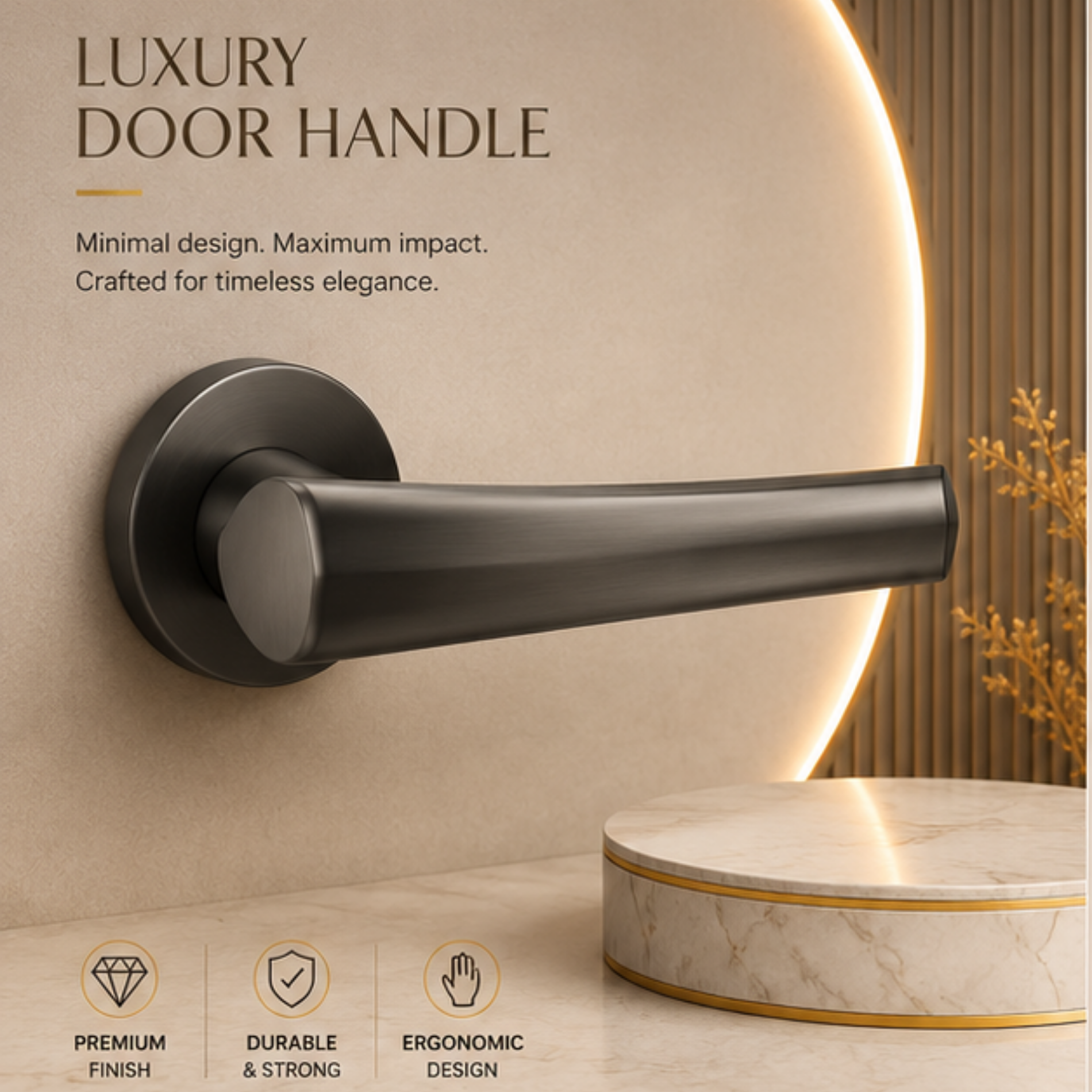 ZR230444 luxury zinc alloy door handle with Black Satin Nickel PVD finish. Premium architectural hardware for modern homes, hotels and offices.