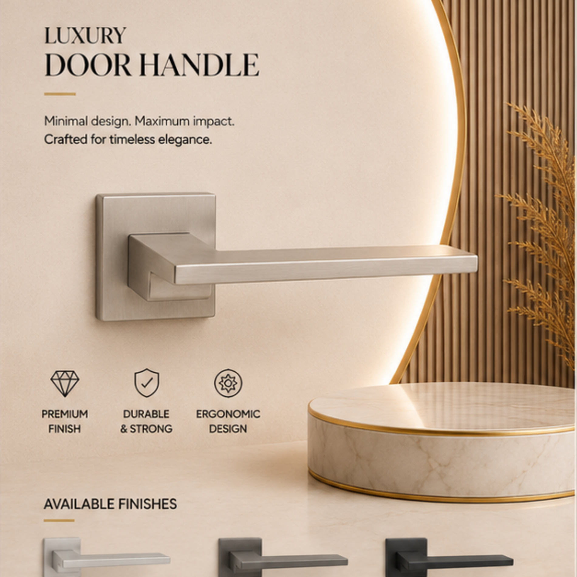 ZR230455 luxury zinc alloy door handle in Satin Brass, Coffee and Antique Brass finishes. Premium designer hardware for warm modern interiors.