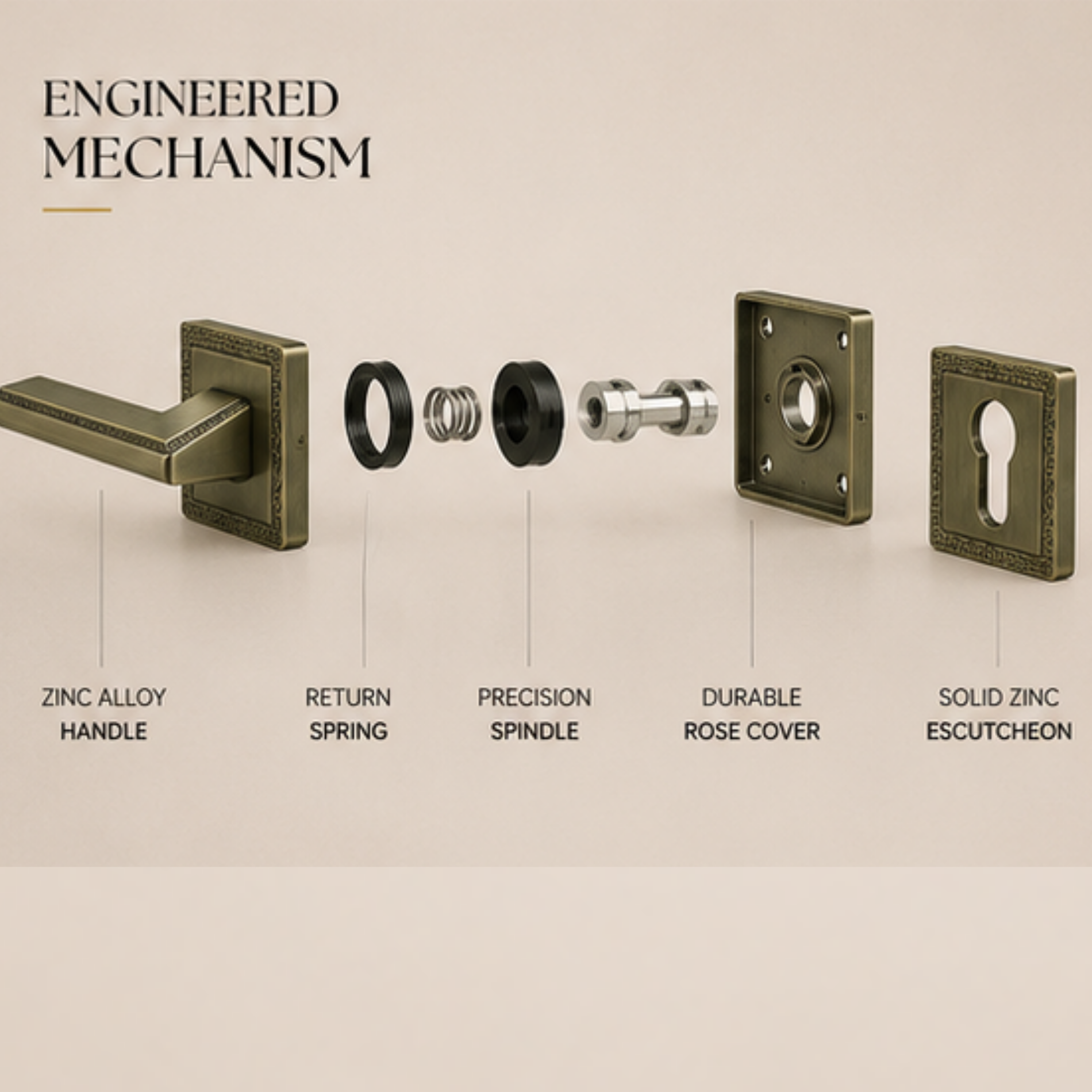 ZR230455 luxury zinc alloy door handle in Satin Brass, Coffee and Antique Brass finishes. Premium designer hardware for warm modern interiors.