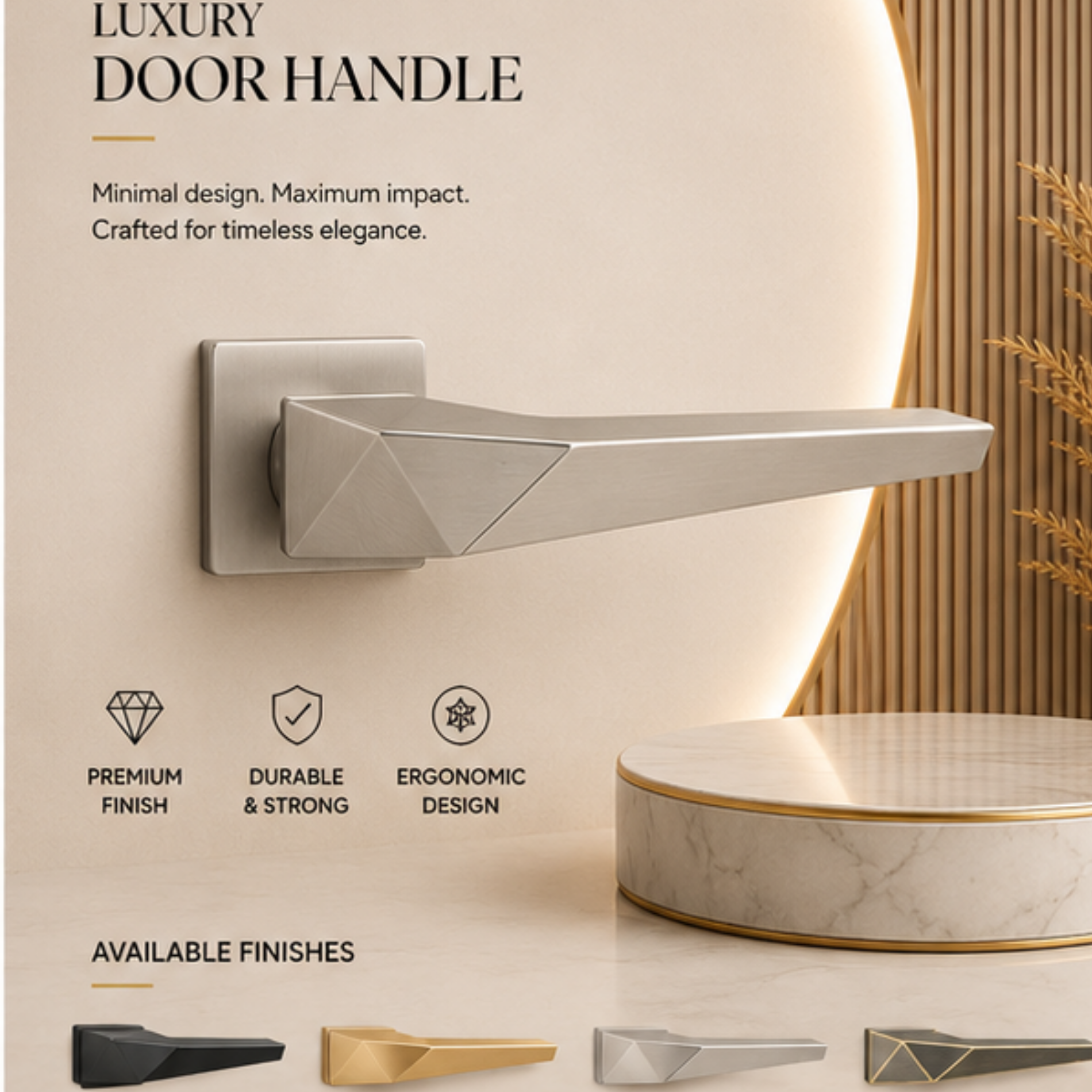 ZR230469 luxury zinc alloy lock handle in Black, Satin Brass, Satin Nickel & Antique Brass finishes. Premium 155mm architectural hardware for interiors.