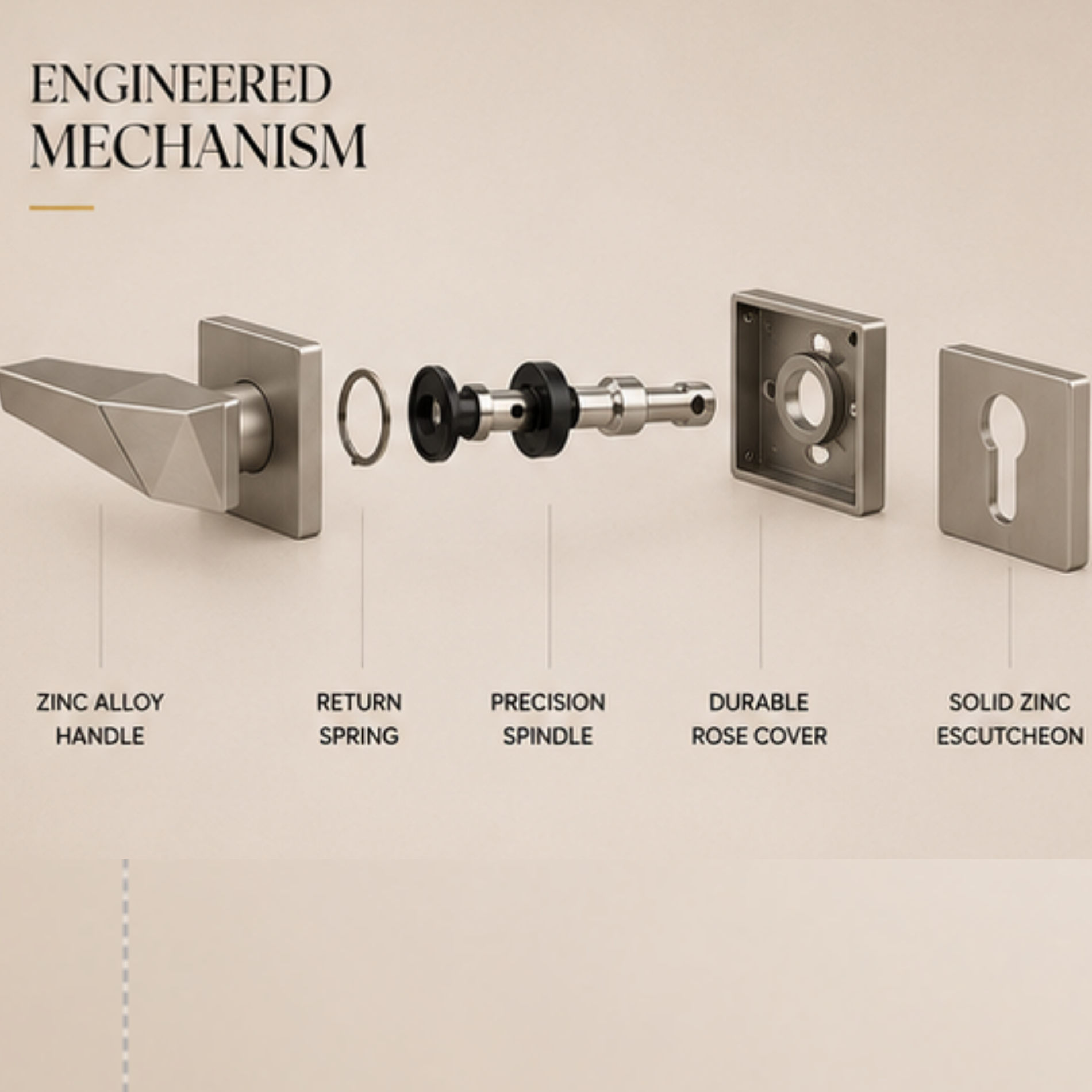 ZR230469 luxury zinc alloy lock handle in Black, Satin Brass, Satin Nickel & Antique Brass finishes. Premium 155mm architectural hardware for interiors.