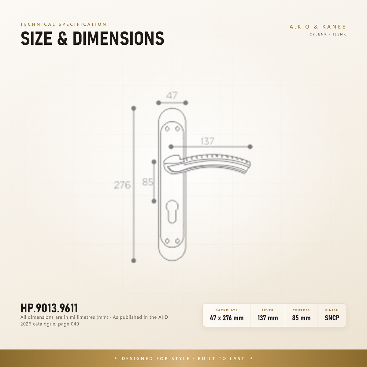 HP.9013.9611 – Premium Zinc Alloy Door Lock (SNCP)