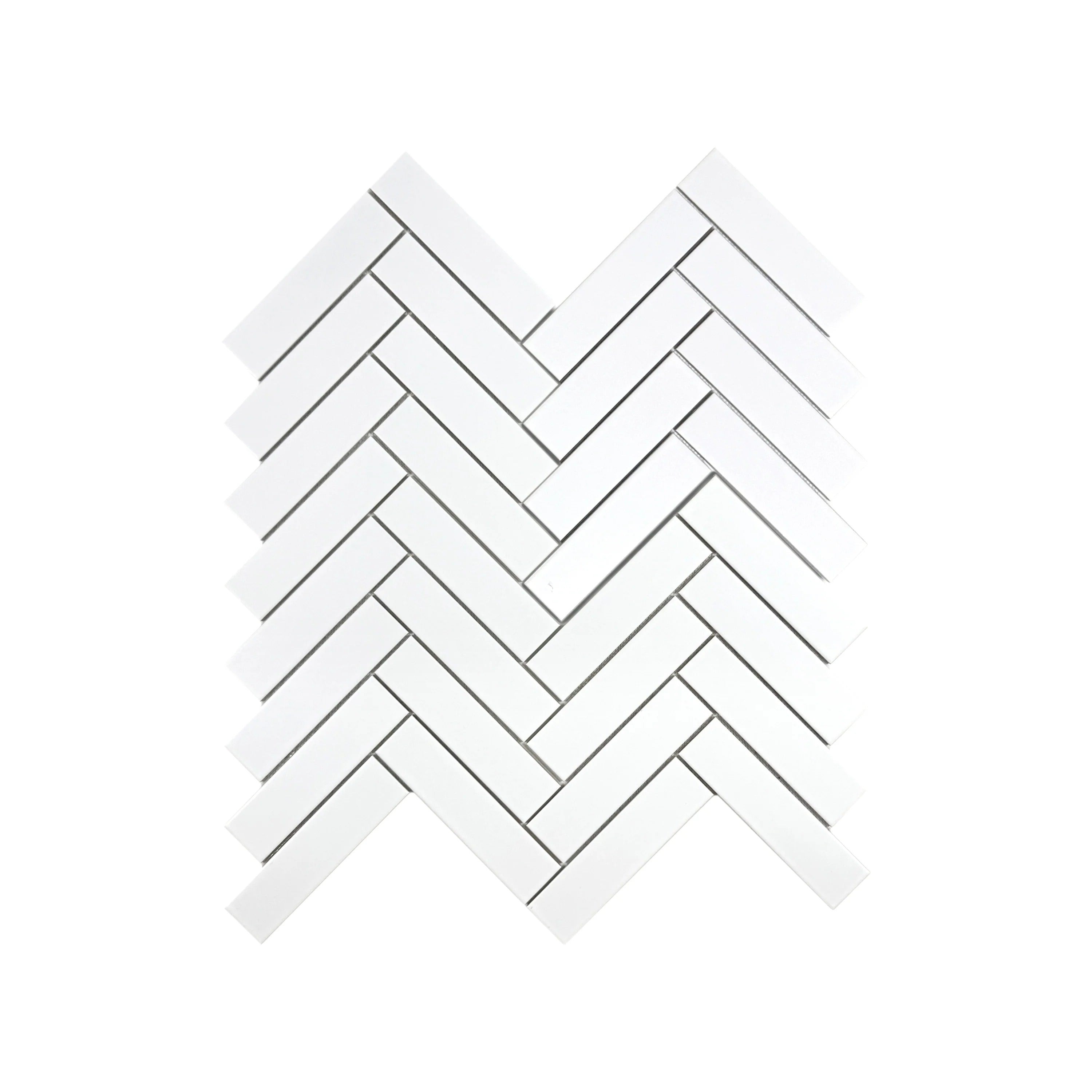 Carrara Lumina Series Pure White Herringbone Porcelain Mosaic