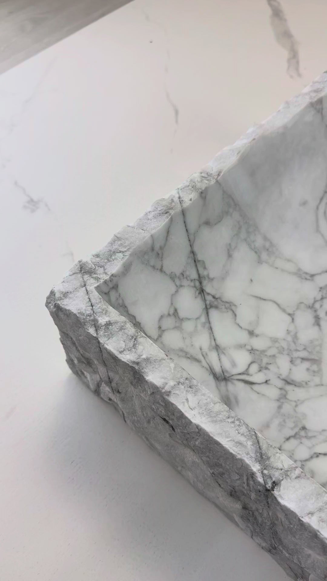 Elevate your bathroom with the Marble Muse Carrara White Rectangle Wash Basin, featuring a natural marble surface, timeless elegance, and refined craftsmanship.