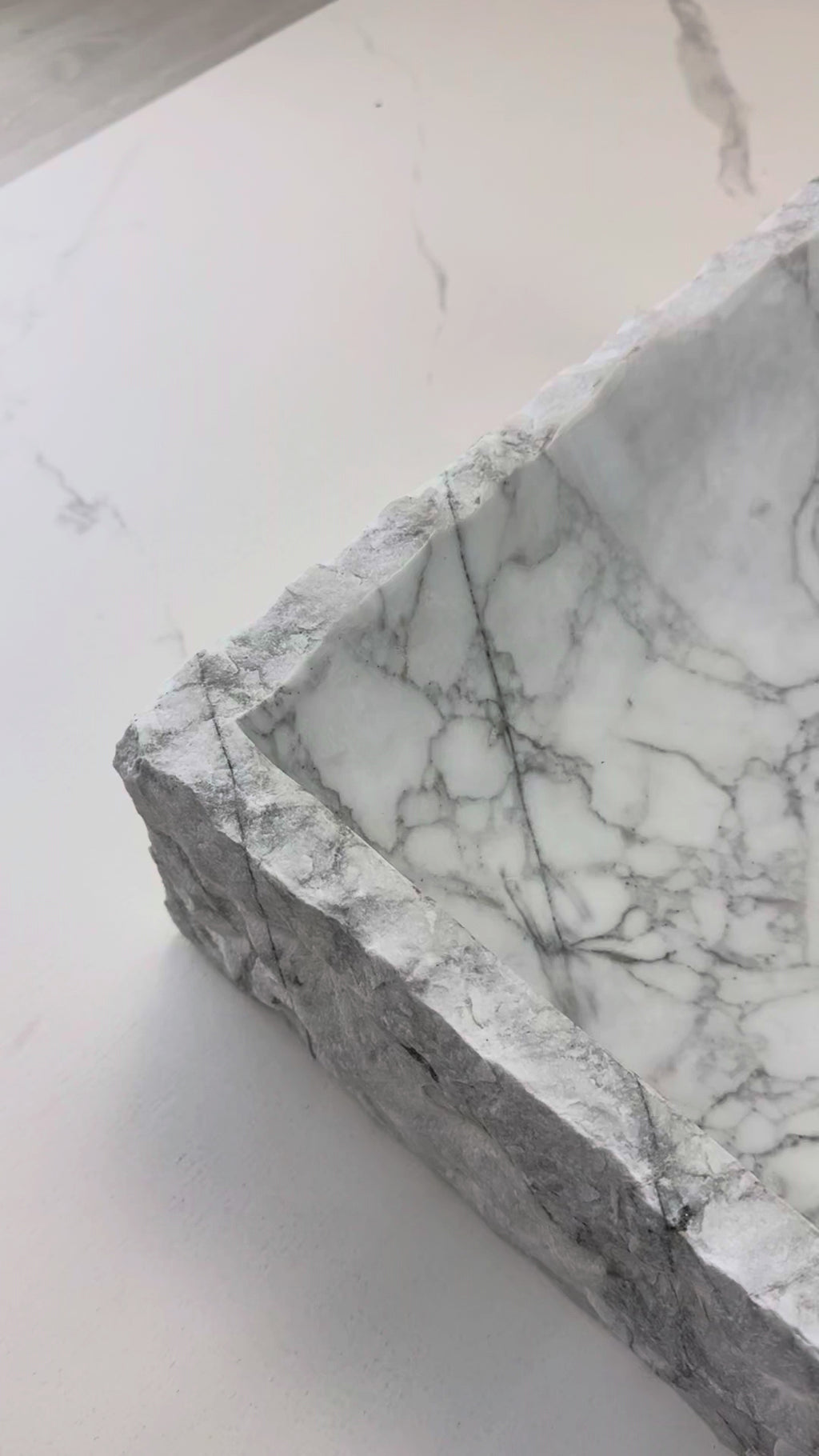 Elevate your bathroom with the Marble Muse Carrara White Rectangle Wash Basin, featuring a natural marble surface, timeless elegance, and refined craftsmanship.