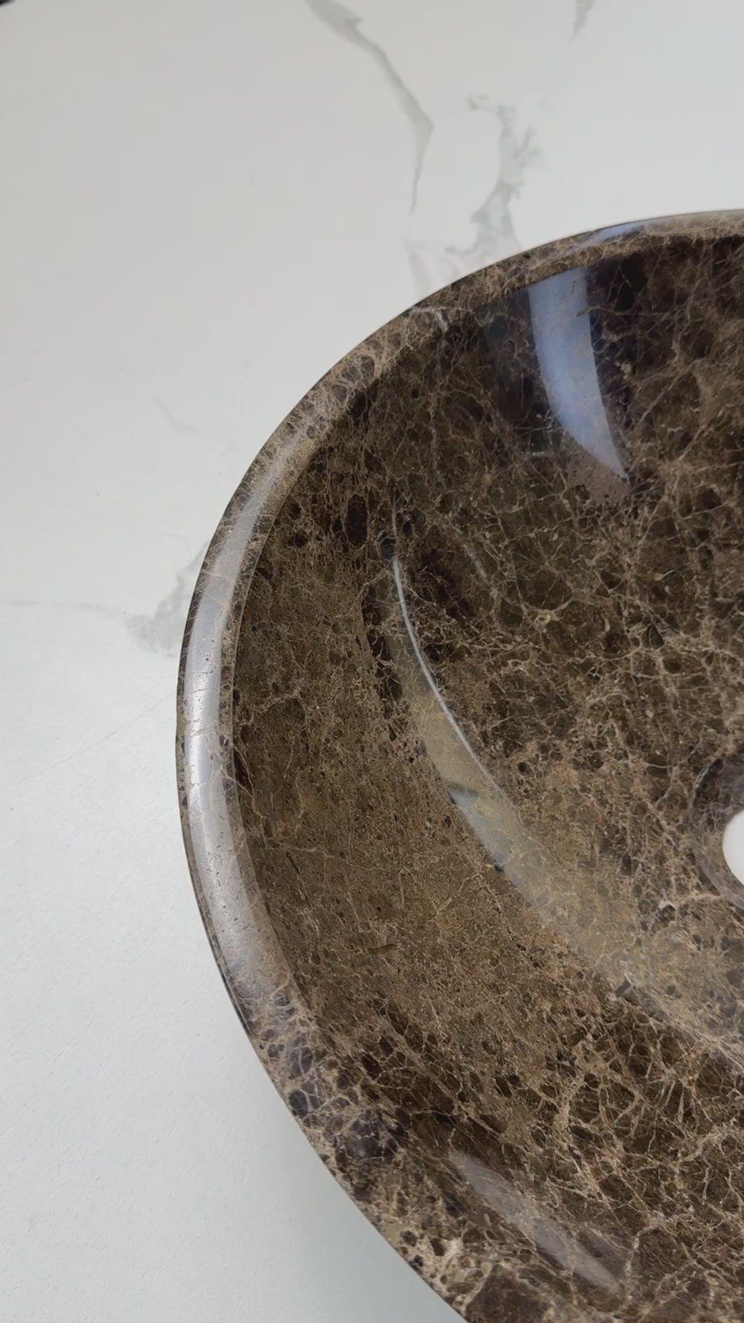 Upgrade your bathroom with the Marble Muse Dark Emperador Polished Round Wash Basin, crafted from premium marble for timeless elegance and refined luxury.