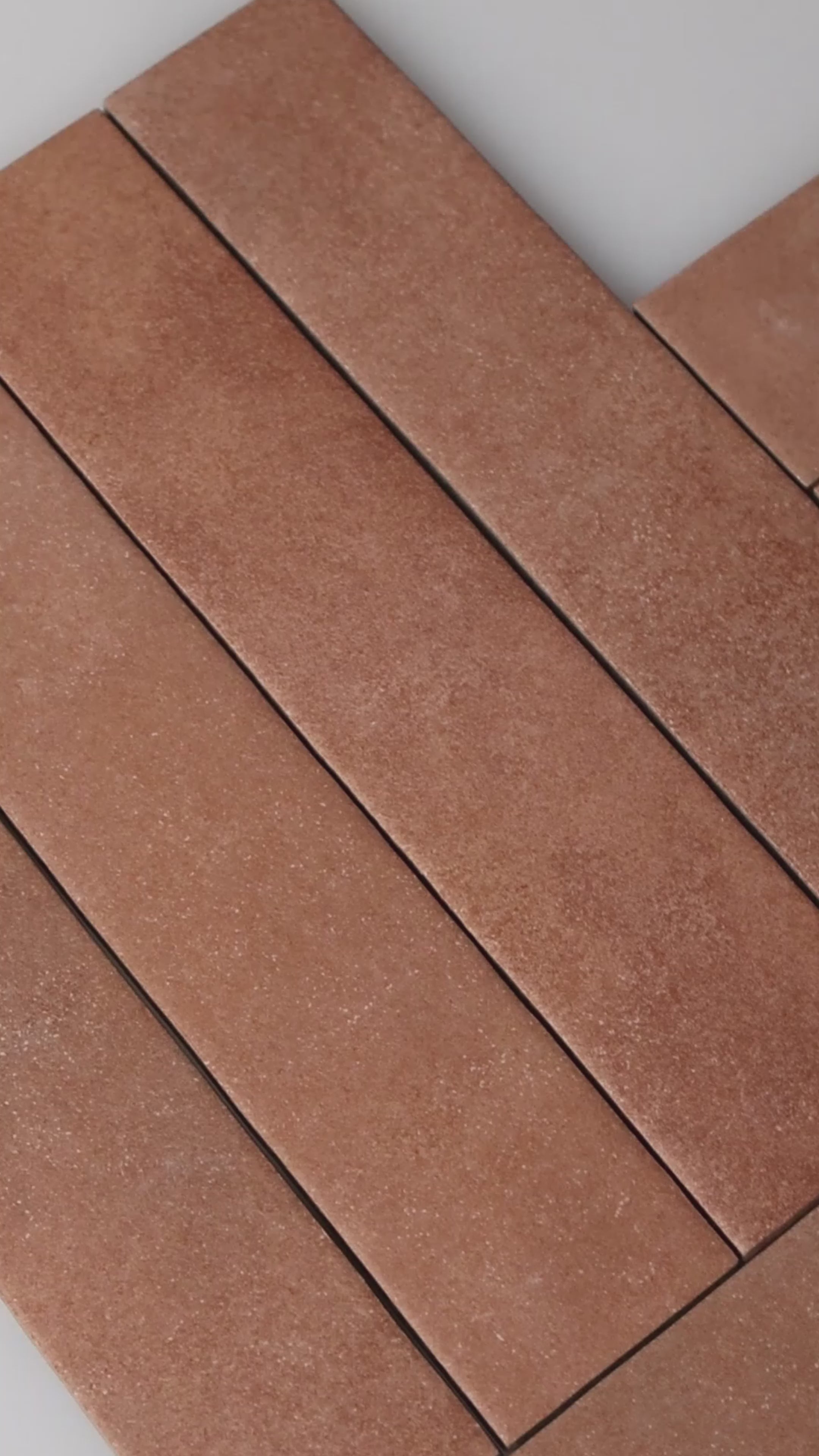Stage Terracotta matt tiles, 06x30cm, made in Spain. Ideal for indoor & outdoor walls and floors, kitchens, and bathrooms.