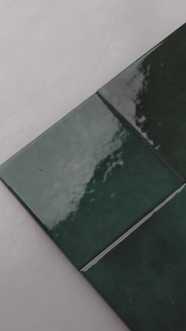 Moss Green glossy 15x15cm Spanish porcelain tiles for indoor floors, walls, and outdoor walls. Durable, water-resistant, and stylish.