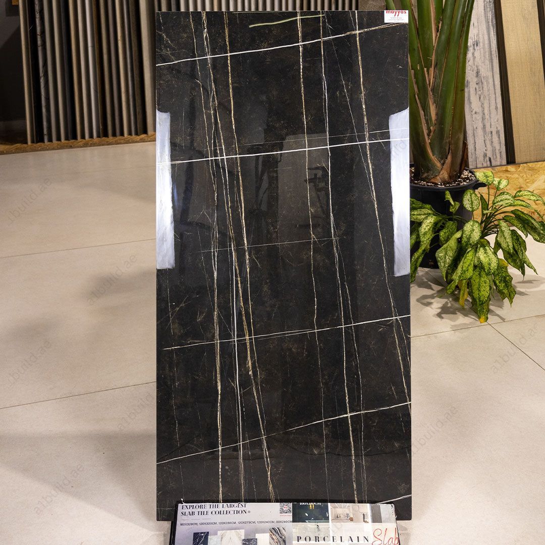 Venice Black (60X120cm 09mm Random High Gloss Porcelain Indoor Floor & Wall Tiles)